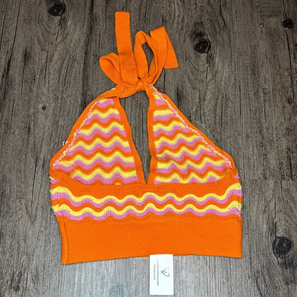 Summer Striped Crochet Halter Crop Top NWT Windsor Size M Moderate Stretch - Picture 3 of 14